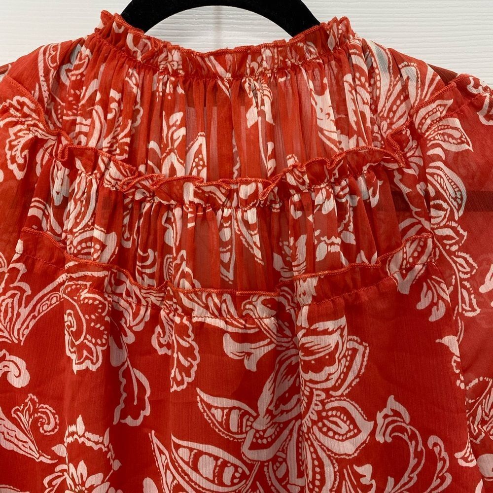 Evereve orange and white floral print long sleeve tie front top, size x small - Picture 11 of 12